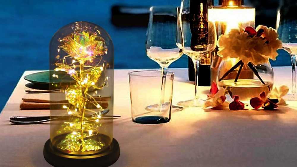 Flower Rose Romantic Rainbow Light Up In Dome