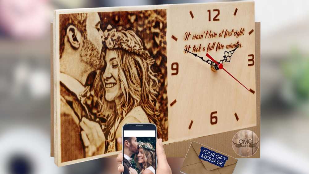Personalized Wood-Burnt Wooden Photo Clock