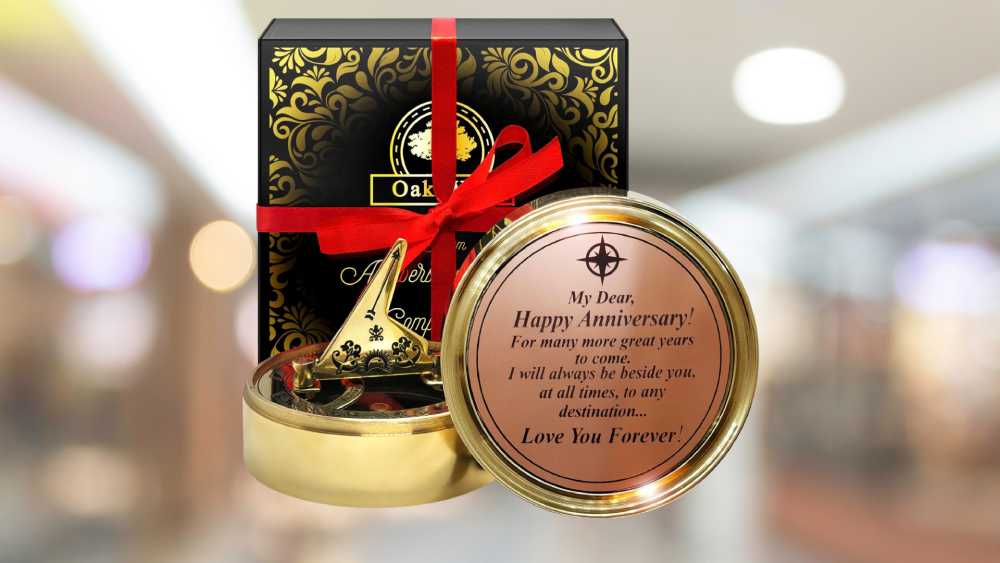 Brass Sundial Compass with Special Engraved Anniversary Greeting