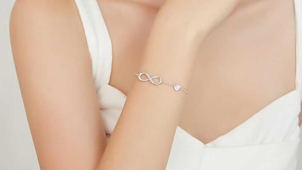 Infinity Heart Symbol Charm Bracelet with Crystal Heart