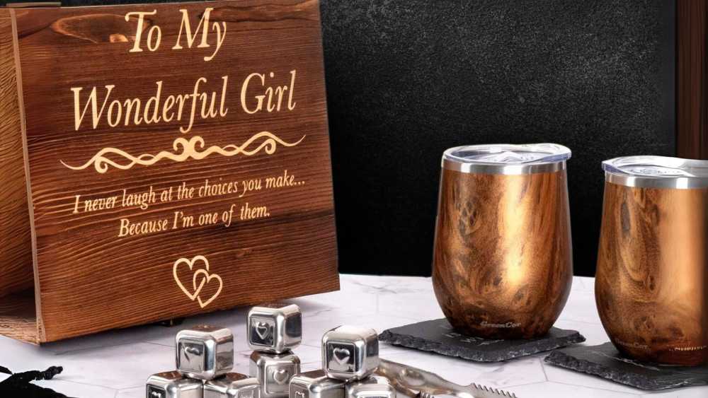 Wine Tumbler Gift Set With Engraved To My Wonderful Girl