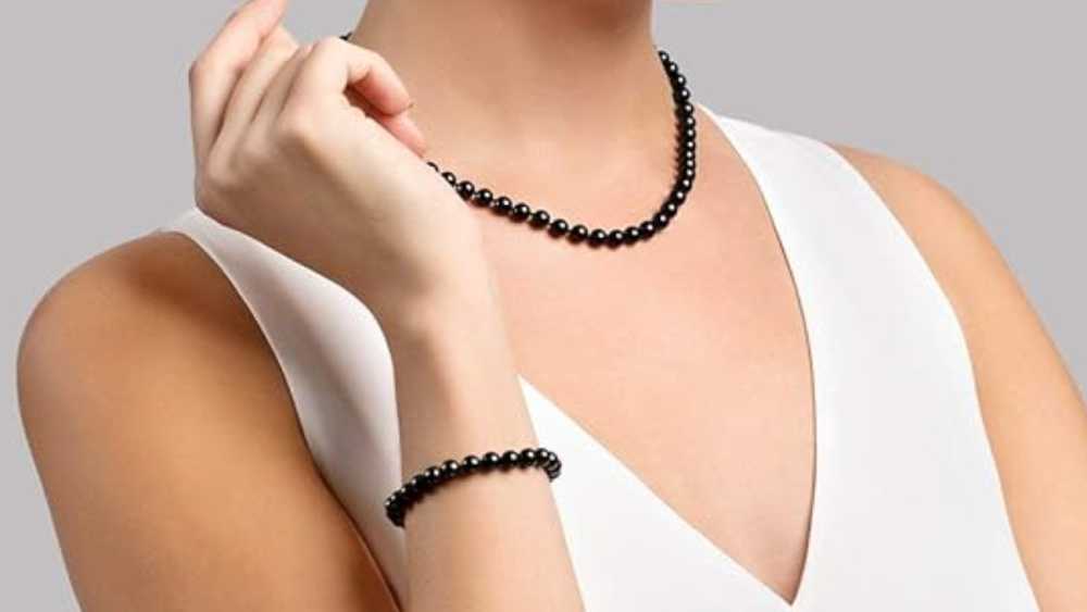 Round Black Akoya Pearl Necklace Bracelet And Earrings