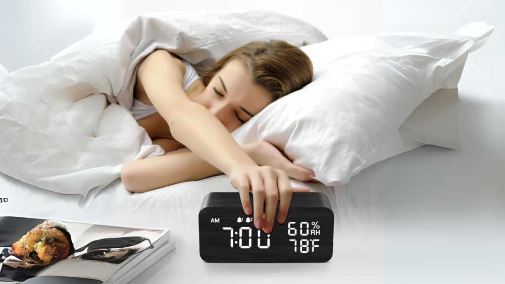Wooden Digital Alarm Clock with Wireless Cell Phone Charging