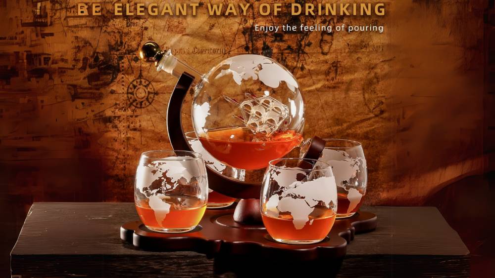 100% Hand Blown Whiskey Decanter Set