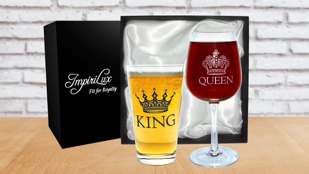 King Beer and Queen Wine Glass Set