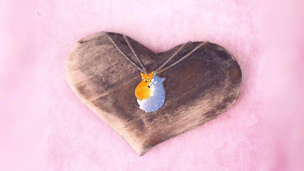 Hand Painted Fox Couple Necklace Couple Jewelry Pendant