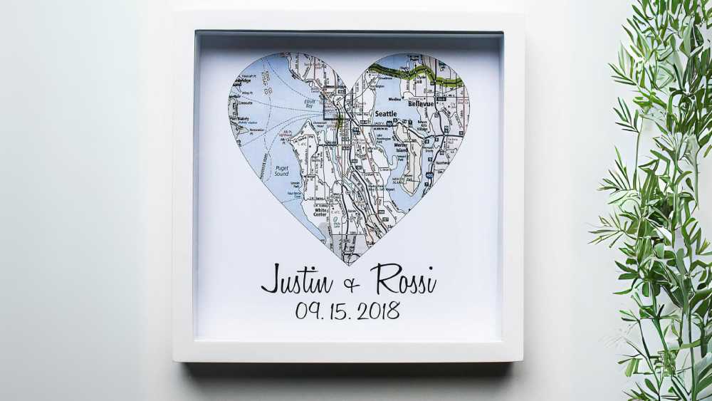 Framed Heart Art Map Top Anniversary Gift Ideas
