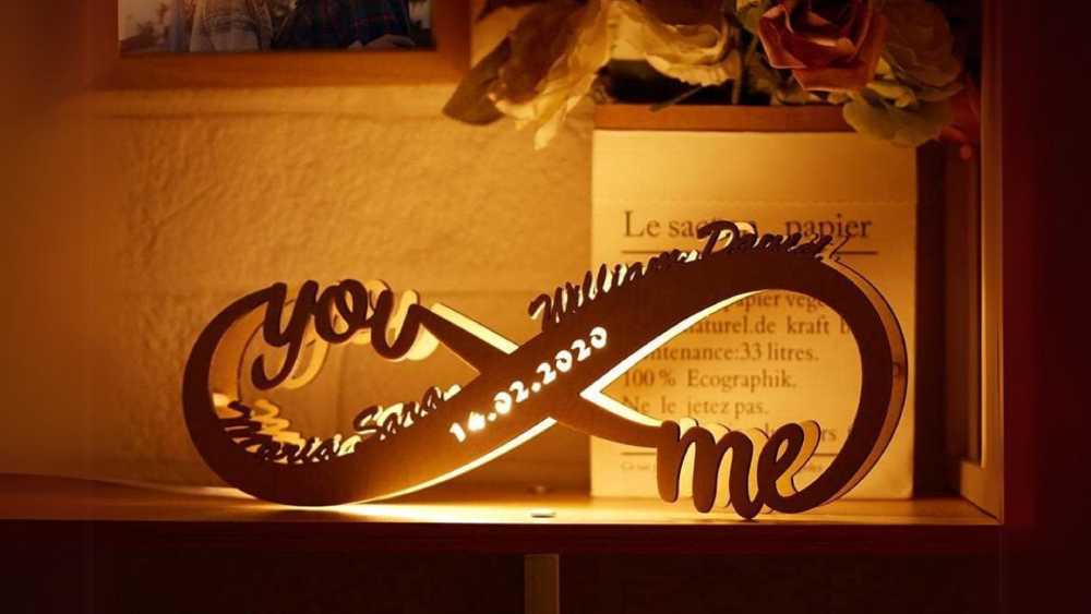 Wooden Personalized Infinity Led Name Date Message Light