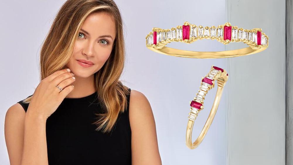 Diamond and Red Ruby Anniversary Ring for Her
