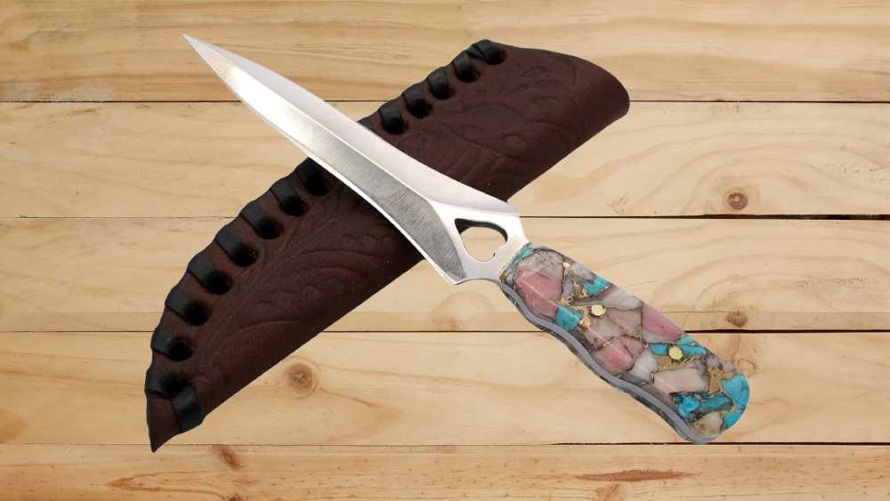 Small Dagger Knife with Opel Gemstone Handle With Leather Case