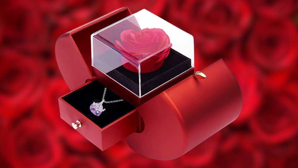 Preserved Red Rose with I Love You Necklace