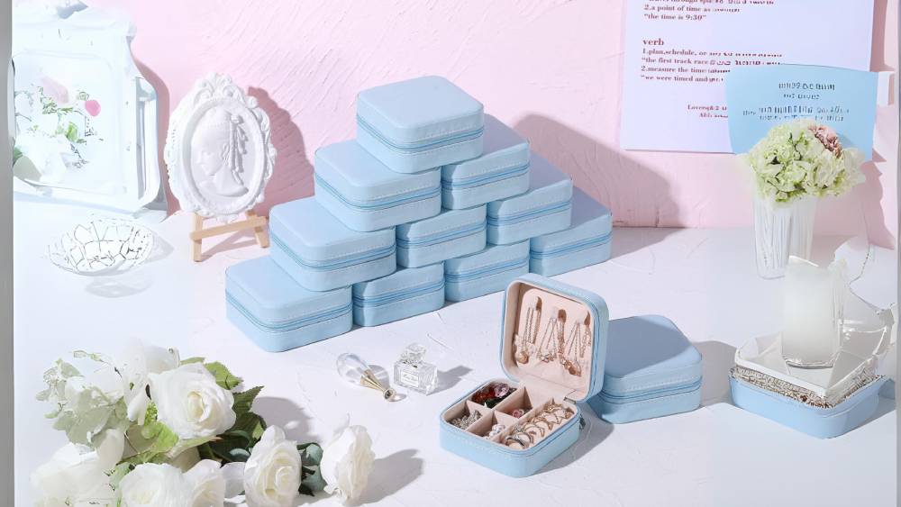 Light Blue Jewelry Cases Covered in PU Leather