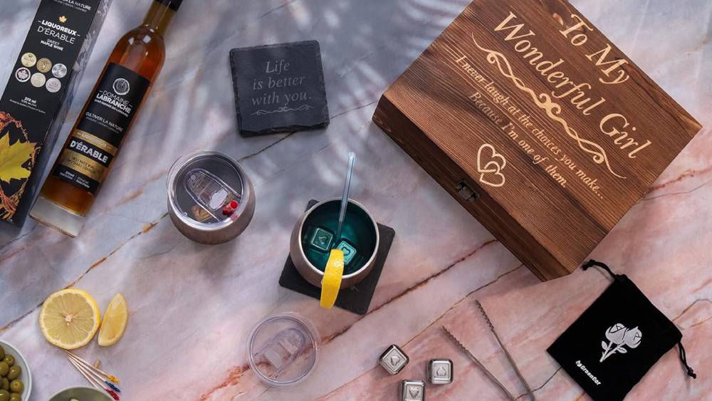 Wine Tumbler Gift Set with Beautiful Wooden Box