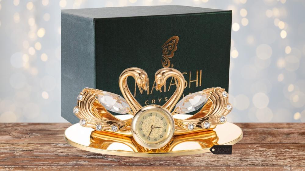 24k Gold Plated Loving Swans Clock