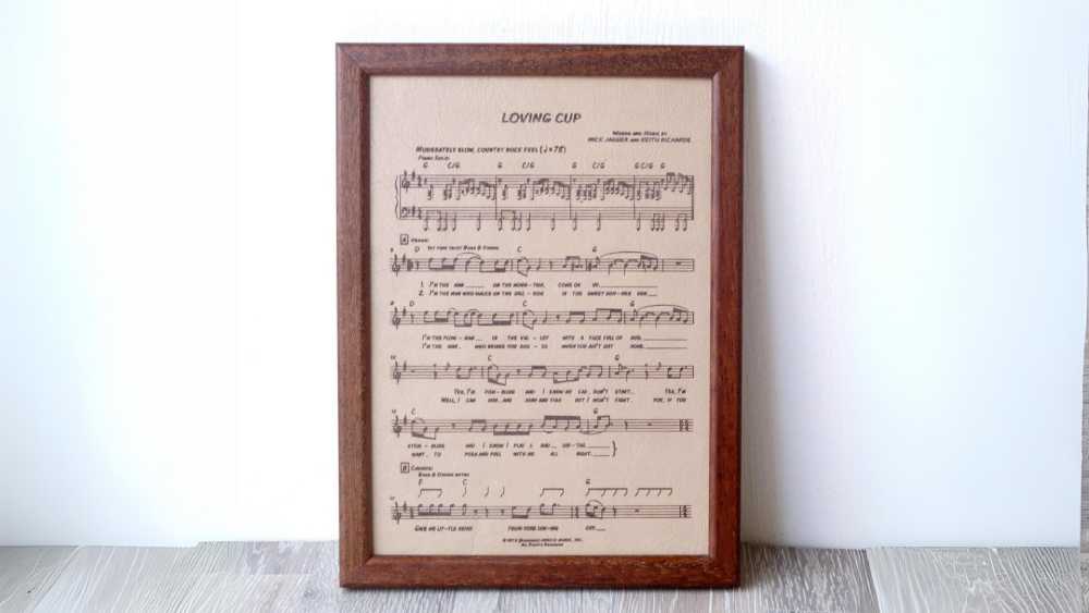 Wood Framed Leather Music Notes Sheet Engraved On Leather