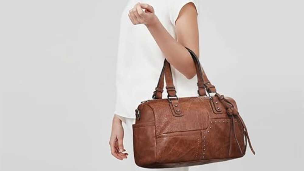 Womens Vegan Leather Barrel Tote Bag