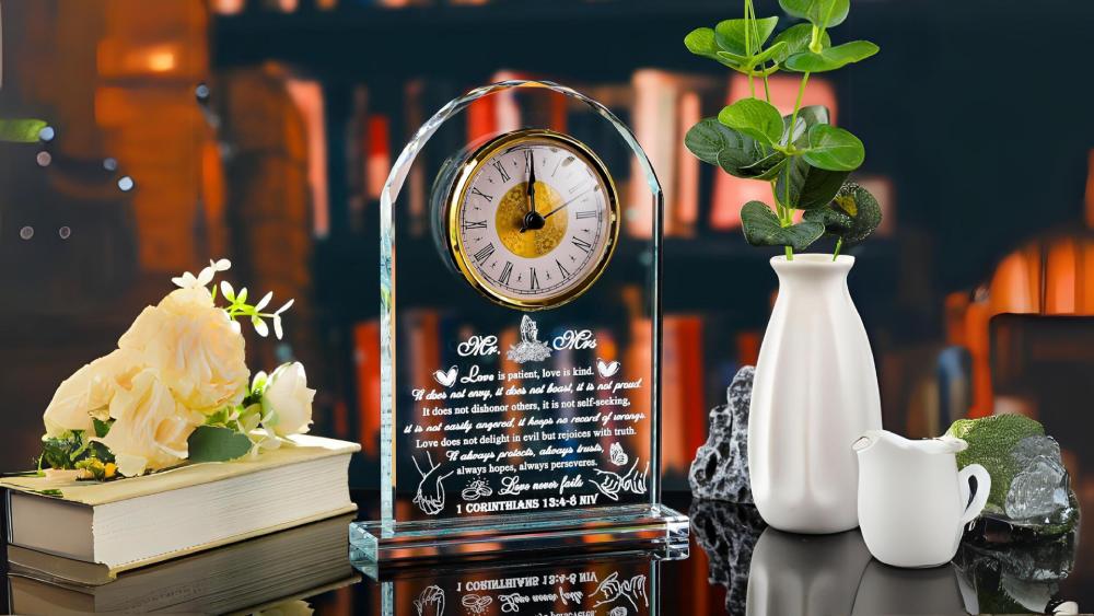 Personalized Laser Engraved Anniversary Crystal Table Clock