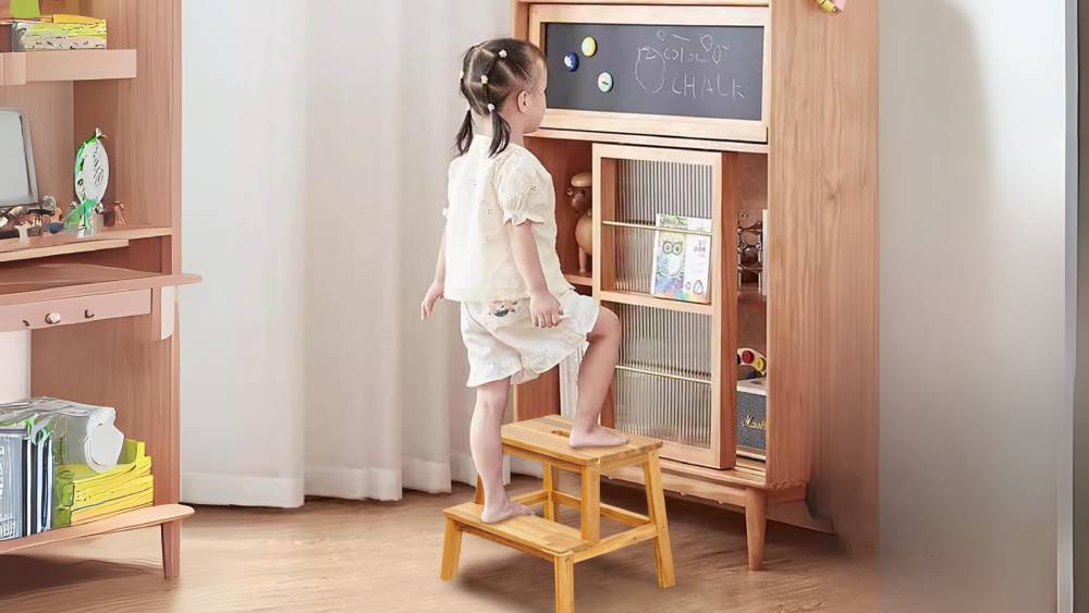 Wooden Stool coated with water-based protectant