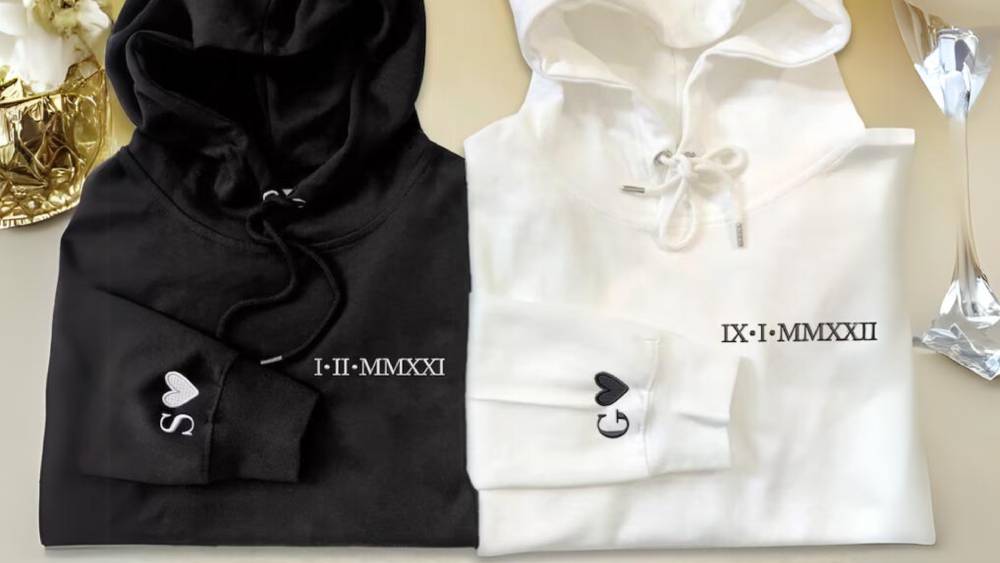 Custom Date Sweater Embroidered Anniversary Date Hoodie