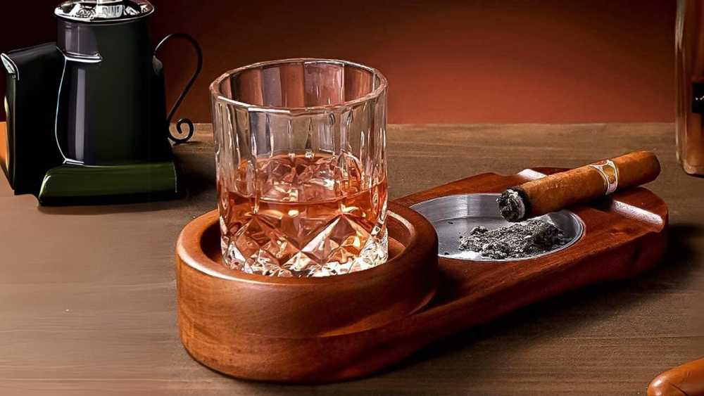 Whiskey Glass Ashtray and Cigar Rest Set