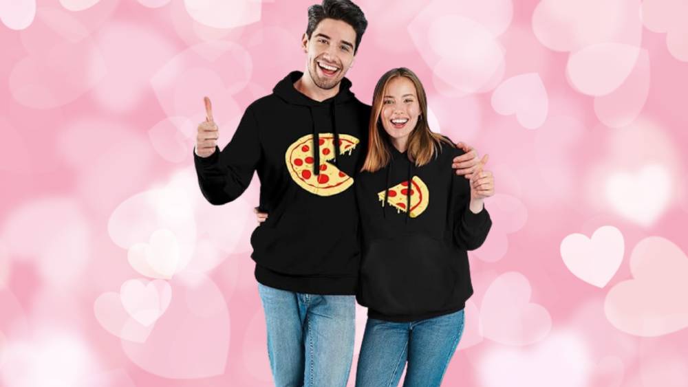 Pizza Black Couple Hoodies Valentine’s Day Gifts for Teens