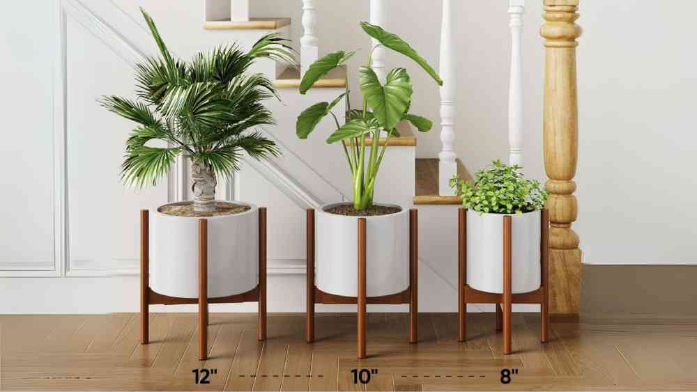 Large mid century modern oak wood plant stand
