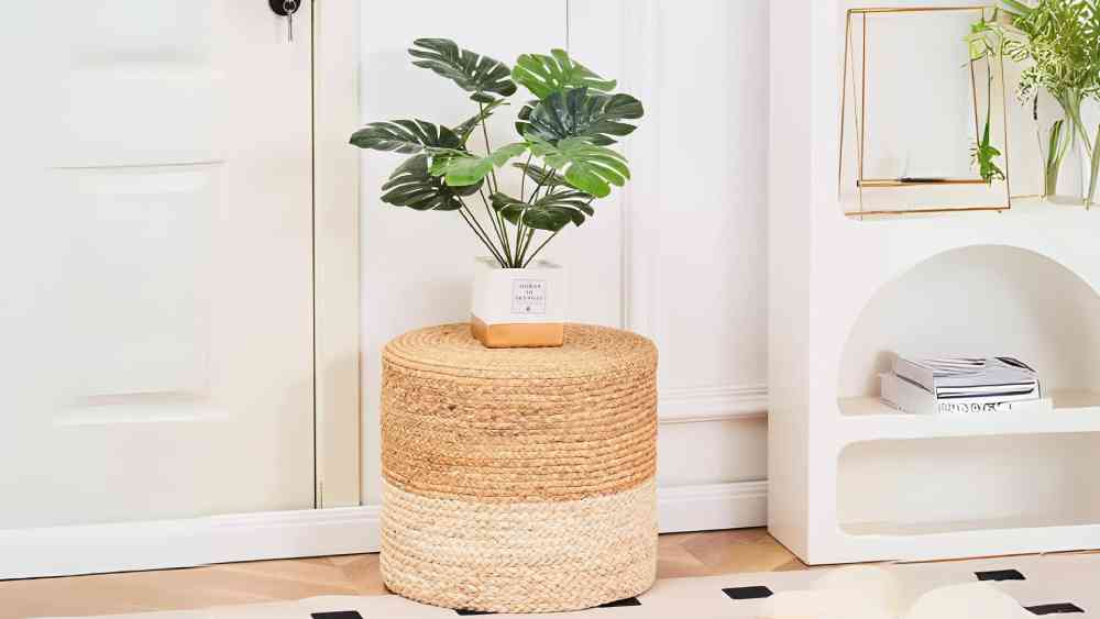 Hand woven water hyacinth round ottoman for storage