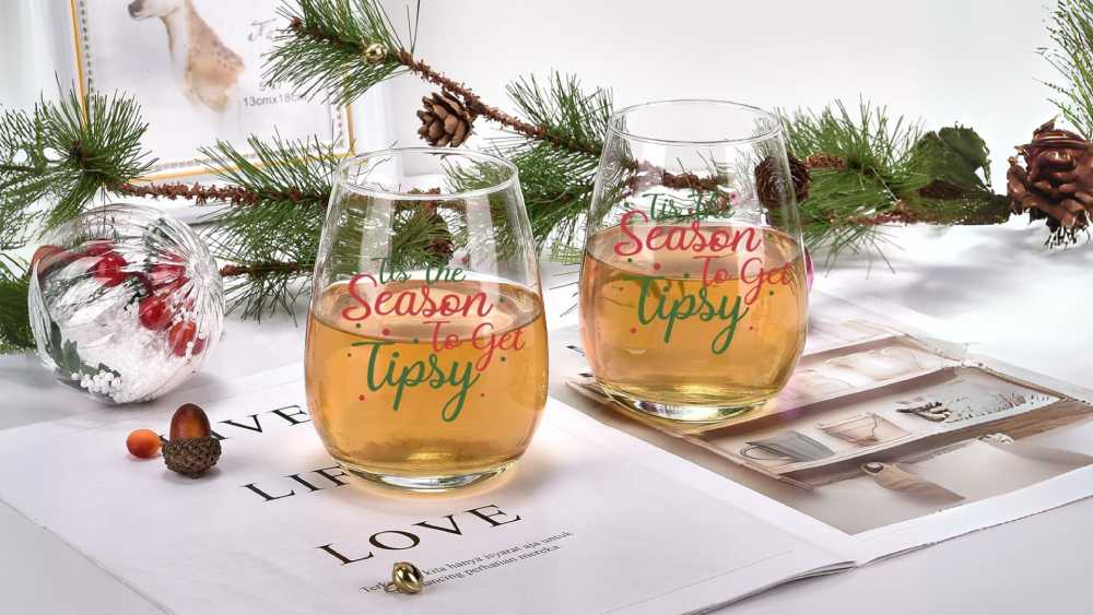 Christmas Stemless Wine Glass