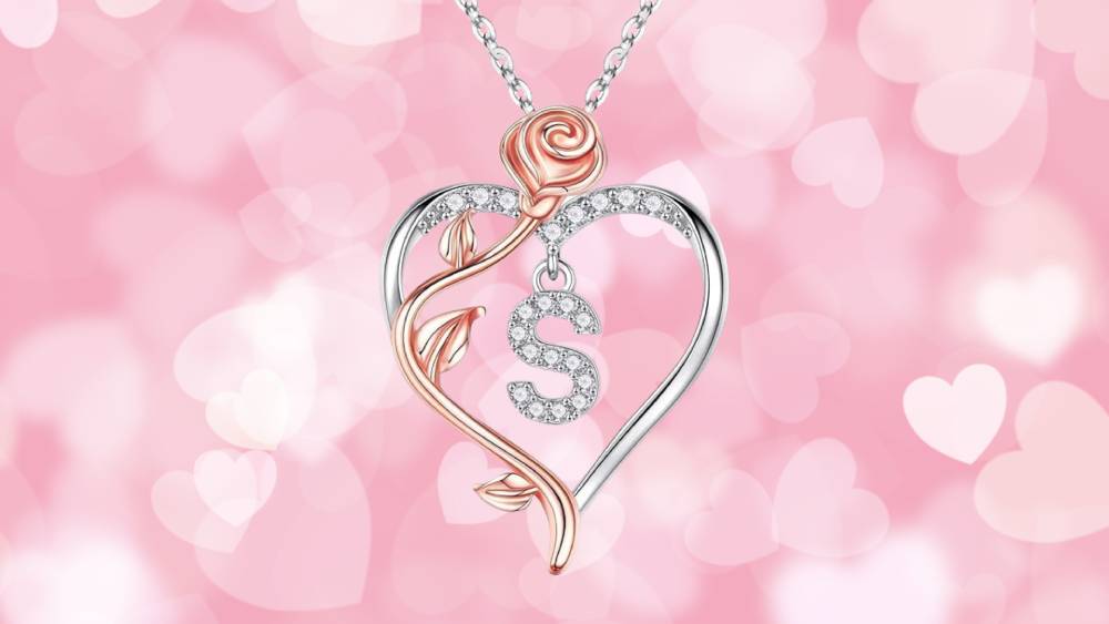 Sterling Silver Rose Heart Necklace Valentine’s Day Gifts for Teens