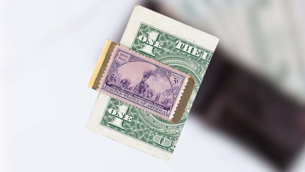 Brass Money Clip US Mint Railroad Train Stamp