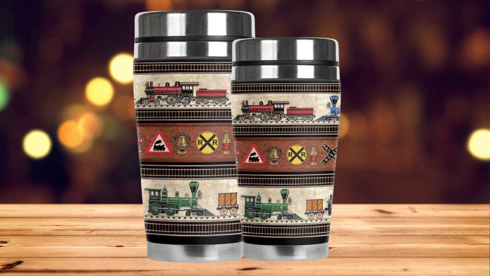 Trains Signs Travel Mug with Insulated Wetsuit Cover