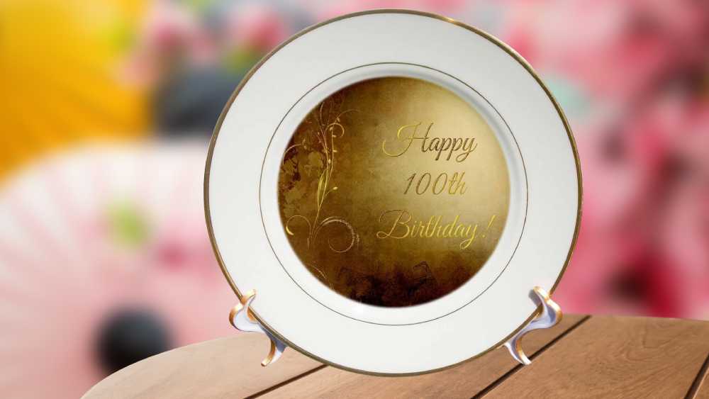 Porcelain Plate 100th Birthday Elegant Vine On Gold