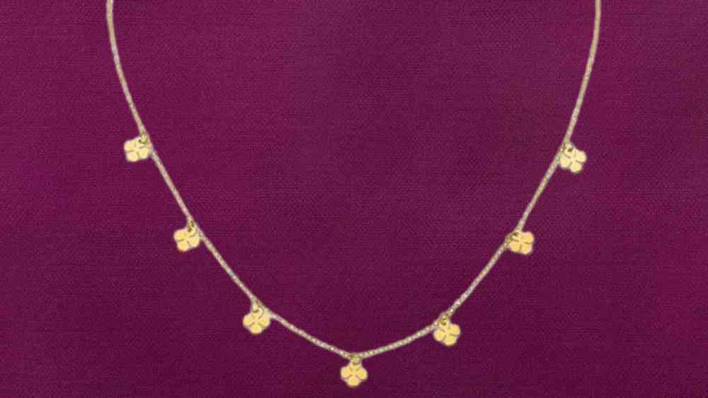 14k Gold Four Leaf Clover Flower Station Necklace