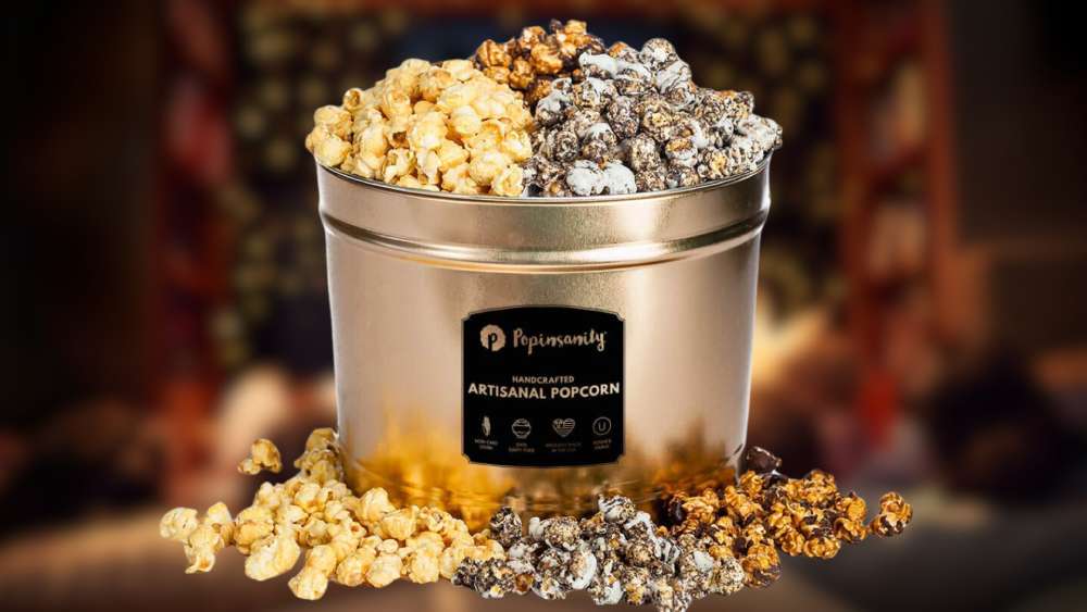 Popinsanity Gourmet Popcorn Gold Tin With Three Flavors
