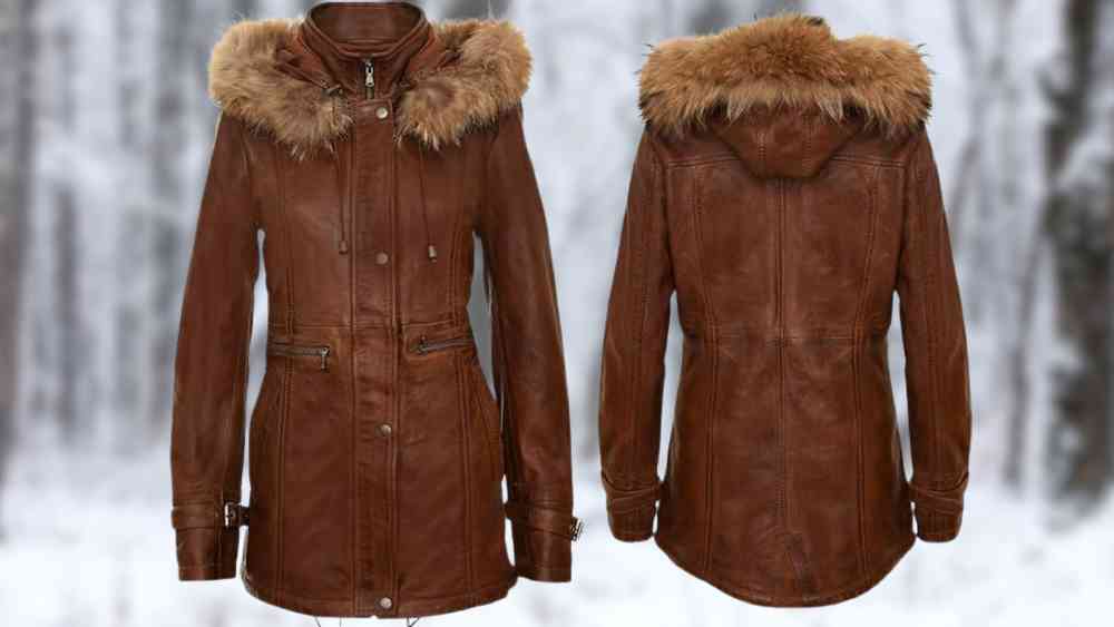 Leather Jacket for Women with Detachable Hood