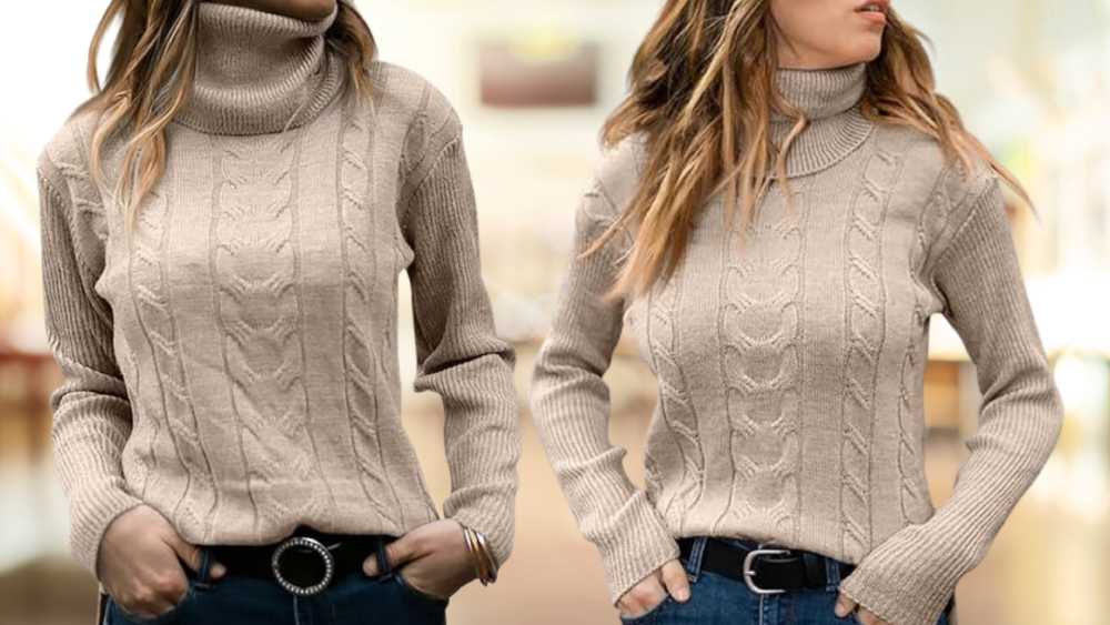 Womens Turtleneck Sweater Cable Knit Pullover Soft Jumpe