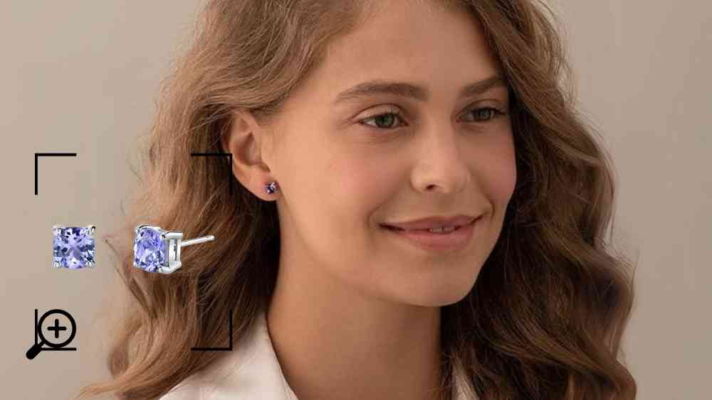 Peora Tanzanite Gemstone Stud Earrings 14K White Gold