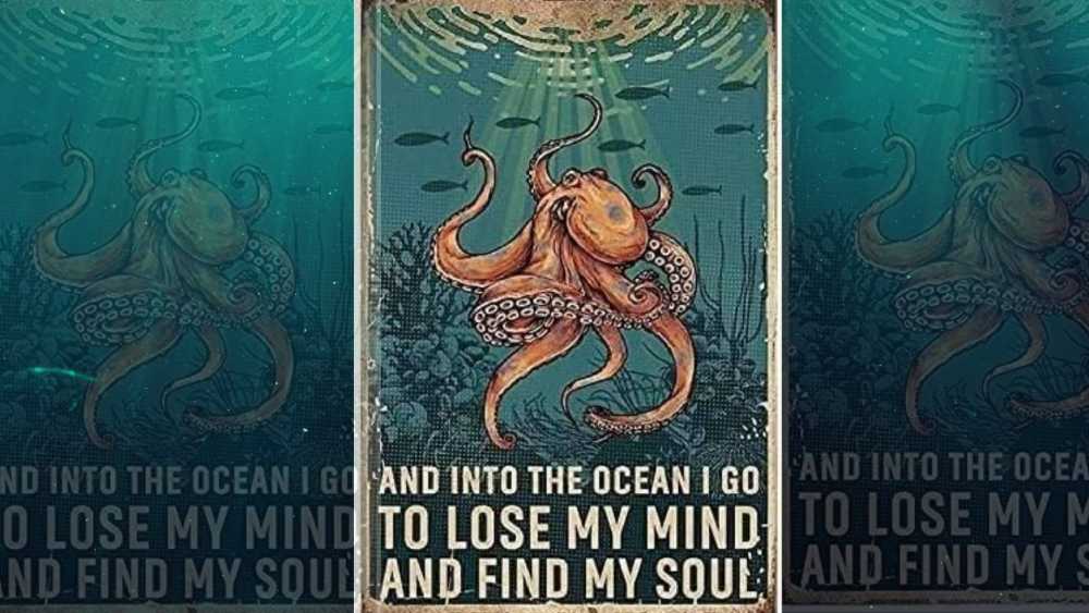 Retro Metal Tin Octopus Sign