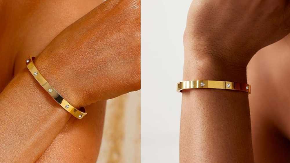 Gold Bangle Inspirational Bracelet With Cubic Zirconia Stones Gift