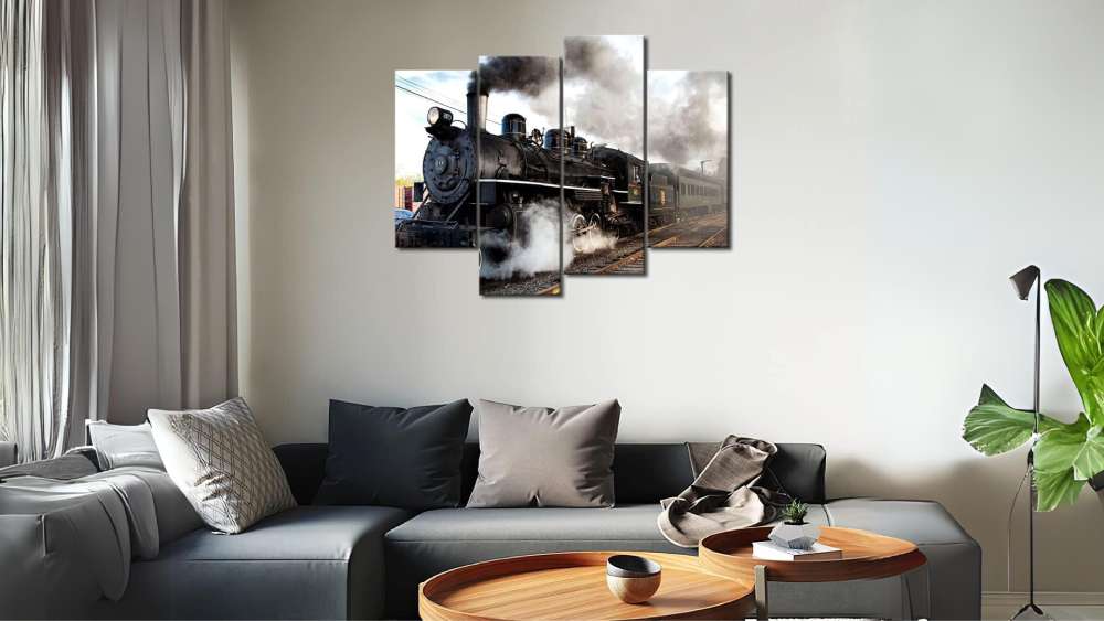Train With Gray Smoke Wall Art Painting