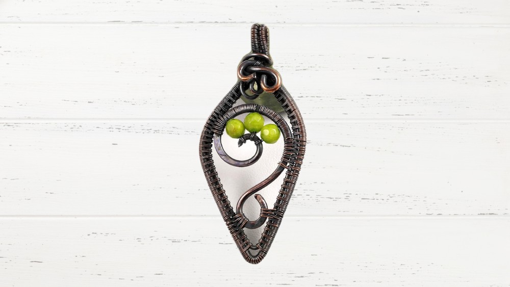 Copper Pendant and Cord with beads