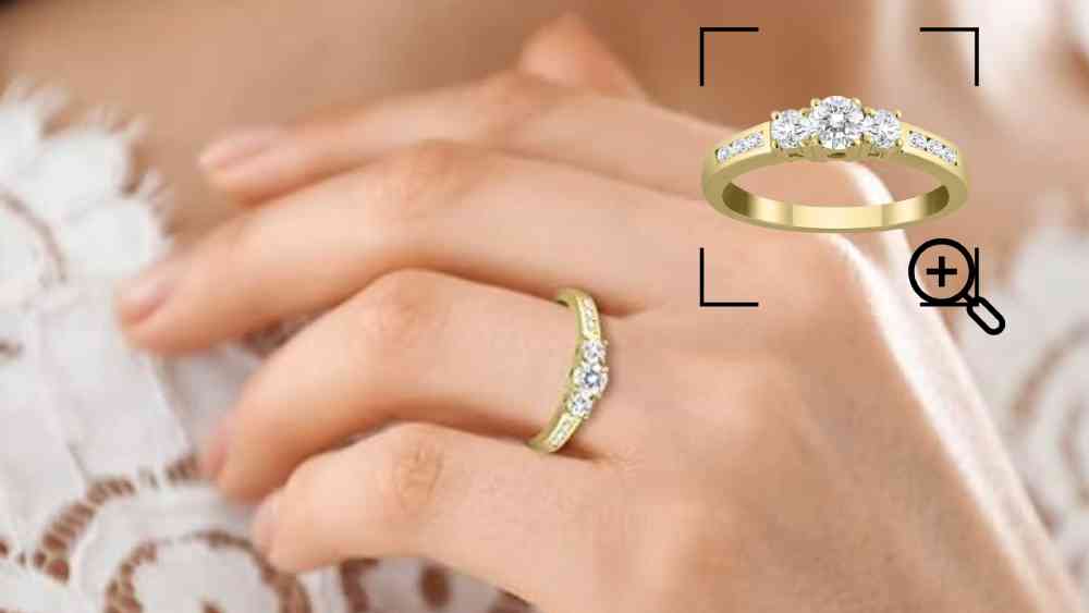Diamond Three Stone Ring 10K Gold Wife Gift