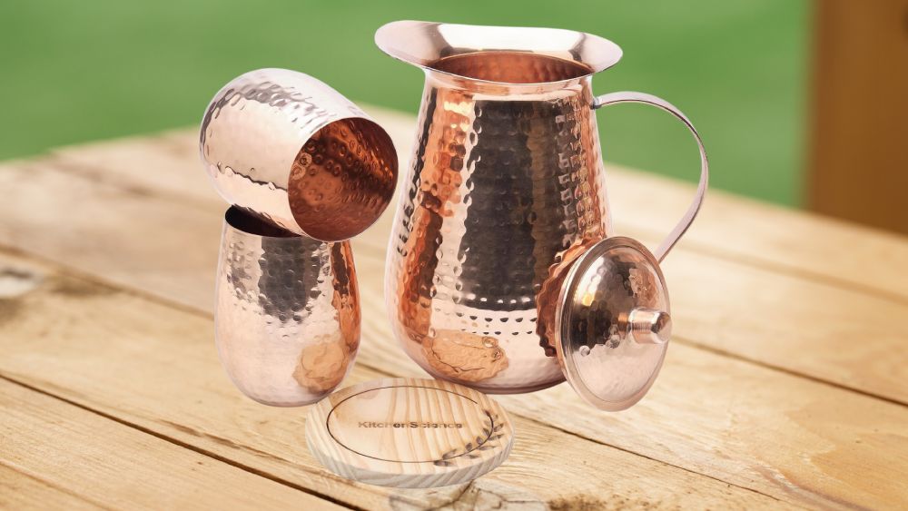 Durable copper pitcher with a lid