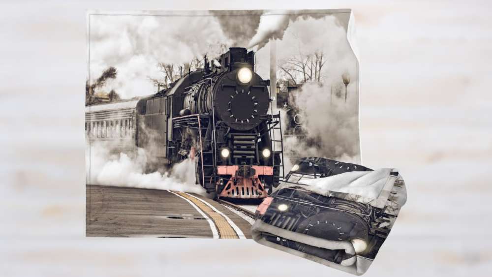 Flannel Fleece Throw Blanket With Old Steam Train