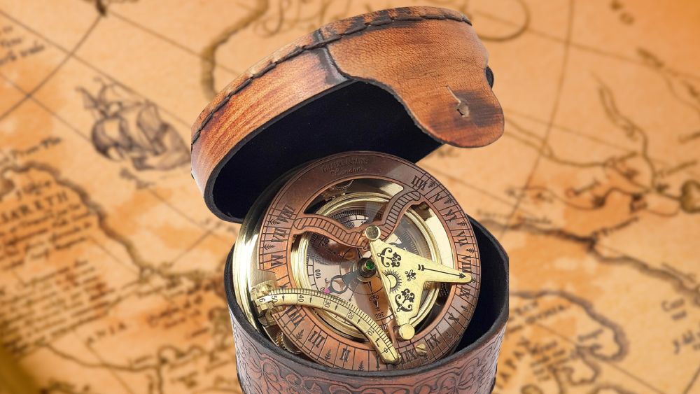 Antique Brass and Copper Sundial Compass