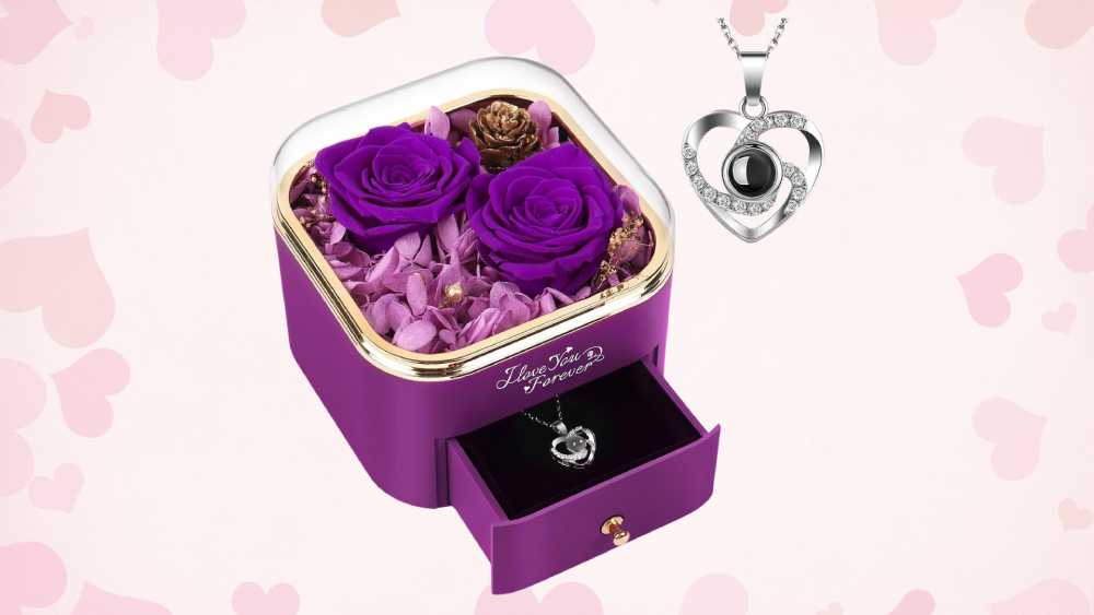 Preserved Rose With Crystal Necklace Valentine Day Gifts