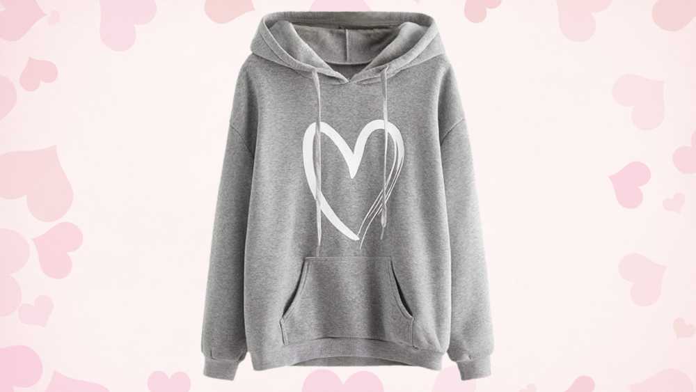 Womens Pullover Hoodie Sweatshirt With Heart Print