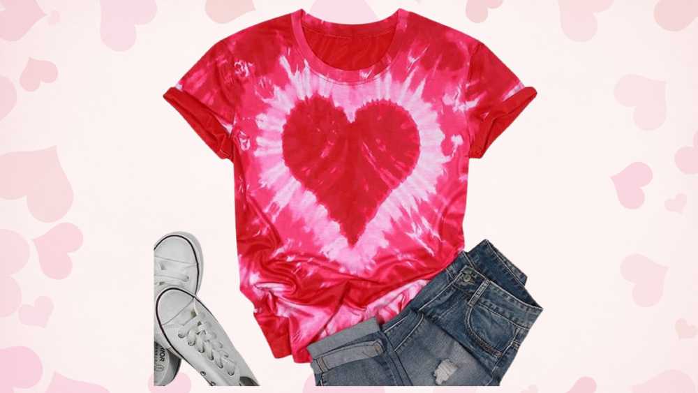 Women Tie Dye Heart T Shirt  Valentine Day Gifts