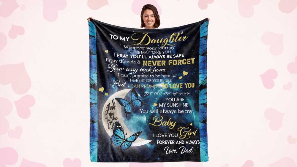 To My Daughter Blanket With Moon  Blue Butterfly