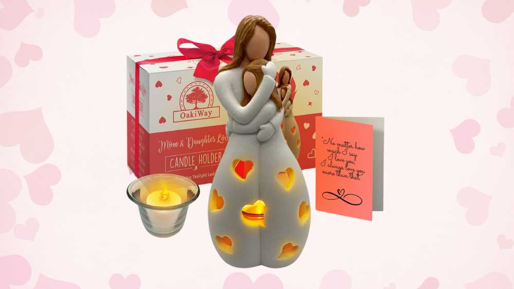 Mother Hugs Daughter Candle Holder Statue Valentines Gifts